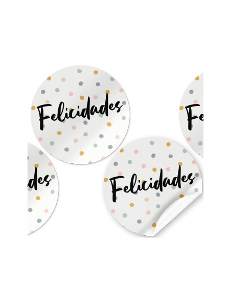 Etiqueta adhesiva arguval felicidades redondas rollo de 250 unidades