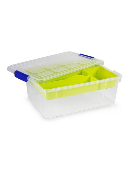 Contenedor plastico plasticforte 9 litros n 31 transparente con tapa y bandeja 260x370x140 mm