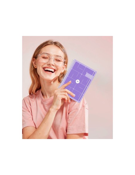 Agenda escolar antartik 26-27 espiral essentials dia pagina a5+ bilingue 80g papel fsc morado