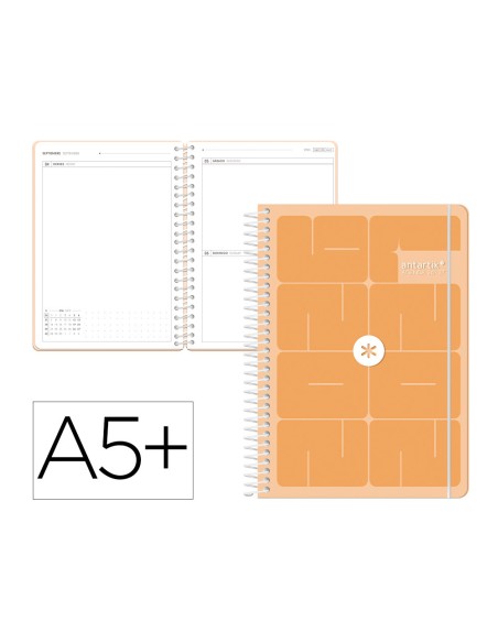 Agenda escolar antartik 26-27 espiral essentials dia pagina a5+ bilingue 80g papel fsc naranja