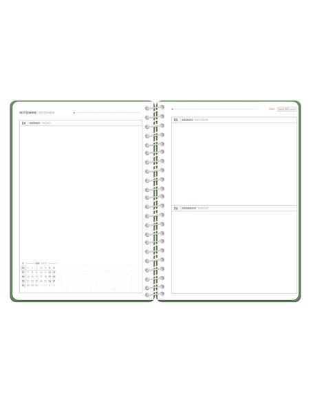 Agenda escolar antartik 26-27 espiral essentials dia pagina a5+ bilingue 80g papel fsc verde