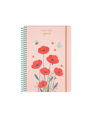 Agenda escolar liderpapel 26-27 espiral flowers...