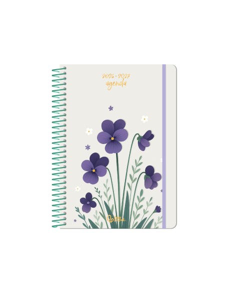 Agenda escolar liderpapel 26-27 espiral flowers dia pagina a5+ bilingue 80g papel fsc blanco