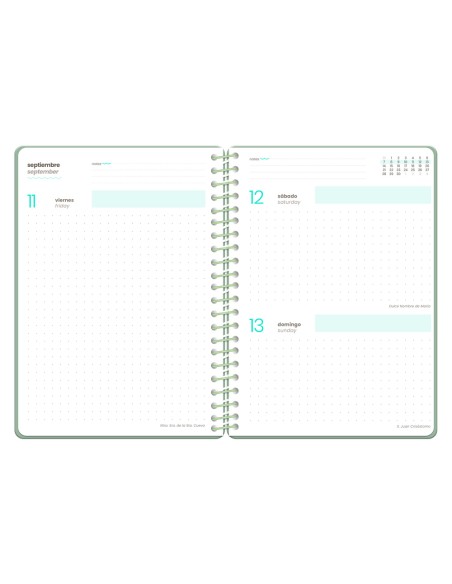 Agenda escolar liderpapel 26-27 espiral military dia pagina a5+ bilingue 80g papel fsc verde