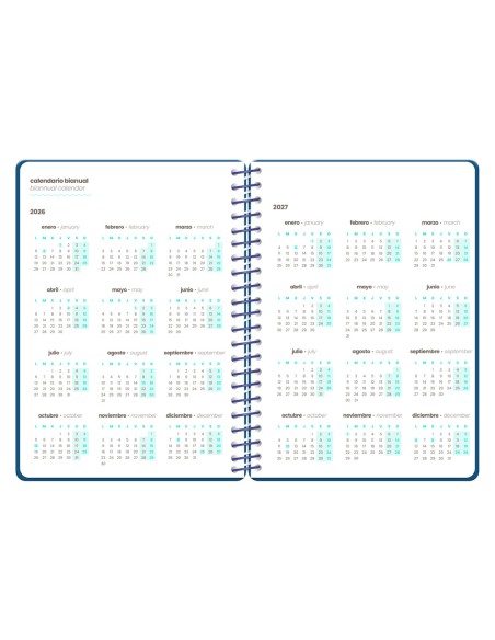 Agenda escolar liderpapel 26-27 espiral military semana vista a5+ bilingue 80g papel fsc azul marino