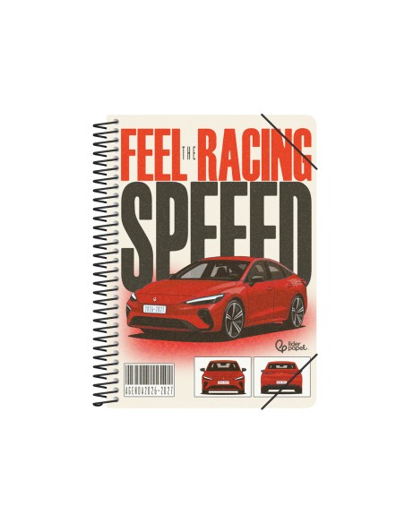 Agenda escolar liderpapel 26-27 espiral cars dia pagina a5 bilingue 80g papel fsc coche rojo