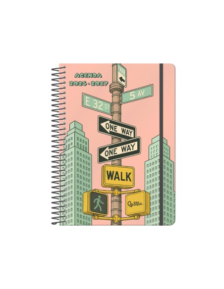 Agenda escolar liderpapel 26-27 espiral city rosa dia pagina a5 bilingue 80g papel fsc amarillo