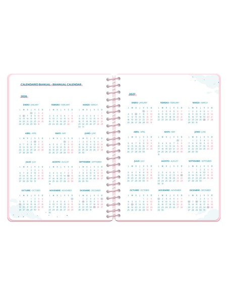Agenda escolar liderpapel 26-27 espiral cottage semana vista a5 bilingue 80g papel fsc rosa corazones
