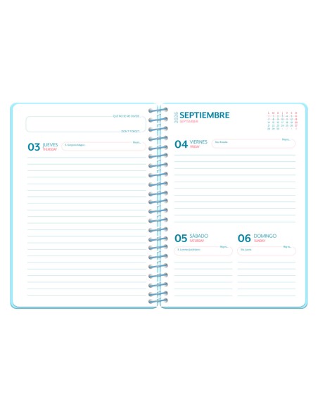 Agenda escolar liderpapel 26-27 espiral cottage dia pagina a5 bilingue 80g papel fsc azul corazones