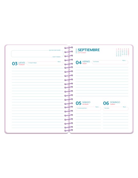 Agenda escolar liderpapel 26-27 espiral fantasy a dia pagina a5 bilingue 80g papel fsc azul fresas