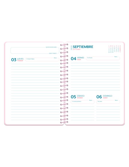 Agenda escolar liderpapel 26-27 espiral petite diseños surtidos bilingüe 80g papel fsc expositor 8 unidades