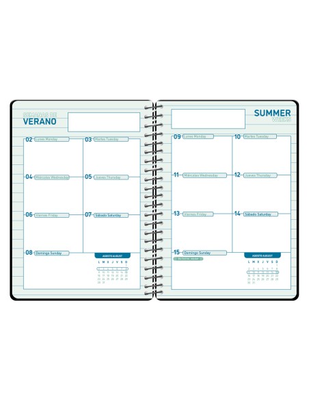 Agenda escolar liderpapel 26-27 espiral classic 2 dias pagina a5 bilingue 70g papel fsc negro