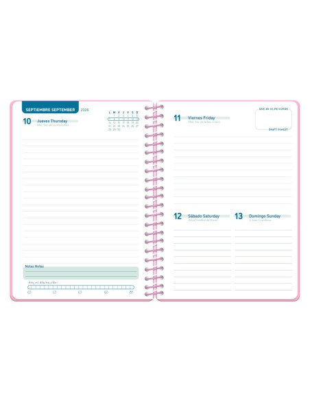 Agenda escolar liderpapel 26-27 espiral classic dia pagina a5 bilingue 70g papel fsc rosa