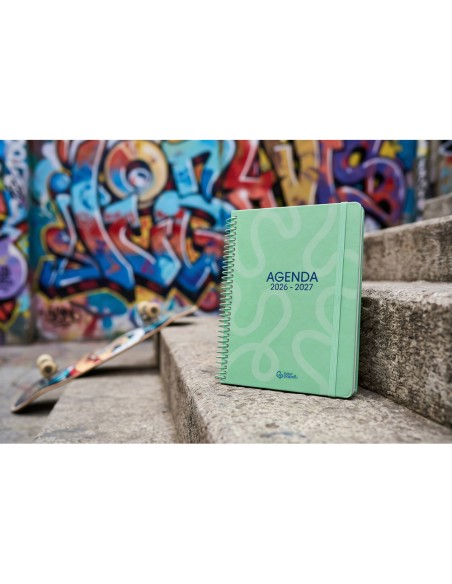 Agenda escolar liderpapel 26-27 espiral classic semana vista a5 bilingue 70g papel fsc verde