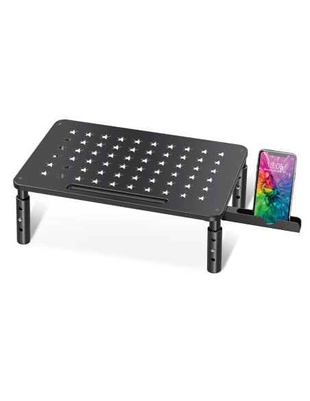 Soporte q-connect para monitor metalico regulable en altura con soporte para movil 371x235x145 mm