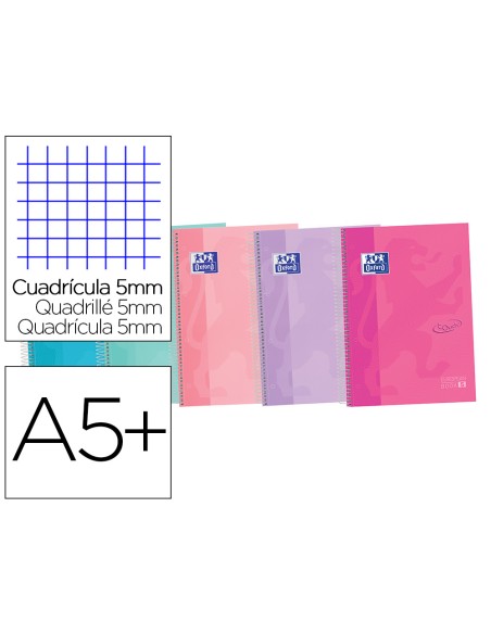 Cuaderno espiral oxford touch pastel europeanbook 5 tapa extradura din a4+ 120 hojas cuadro 5 mm colores surtidos