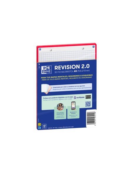 Ficha de revision oxford flashcards 2.0 148x210 mm 250 g cuadricula 5mm color rojo paquete de 30 unidades