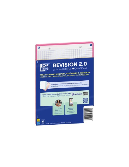 Ficha de revision oxford flashcards 2.0 148x210 mm 250 g cuadricula 5mm color rosa paquete de 30 unidades