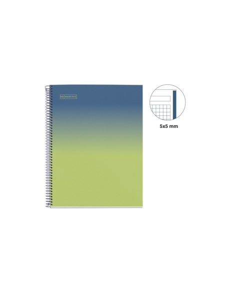 Cuaderno espiral miquelrius din a4 80 hojas cuadro 5 mm 90 gr gradient azul/limon