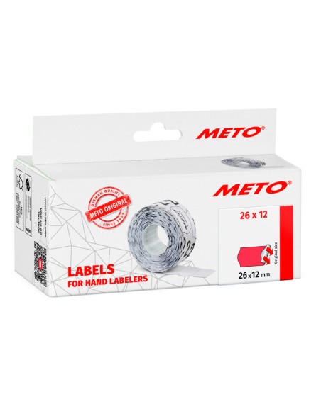 Etiquetas meto onduladas 26x12 mm rojo fluorescente adh. 2 caja de 6 rollos de 1000 unidades