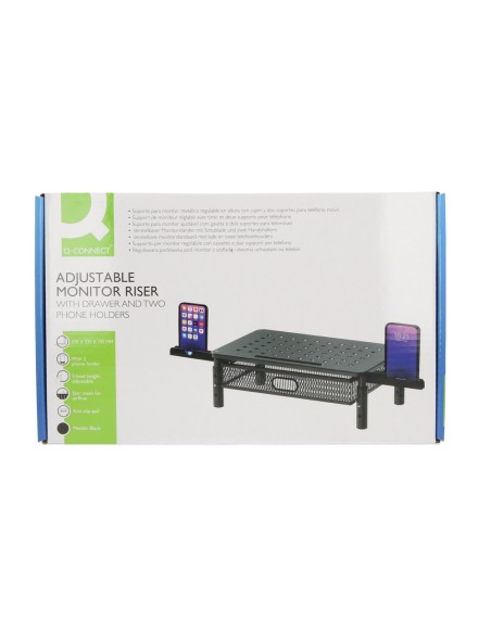 Soporte q-connect para monitor metalico regulable en altura con cajon y dos soportes para movil
