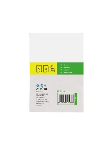 Bloc notas liderpapel liso a7 80 hojas 60g/m2...