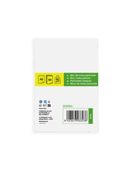 Bloc notas liderpapel cuadro 4mm a6 80 hojas 60g/m2 perforado