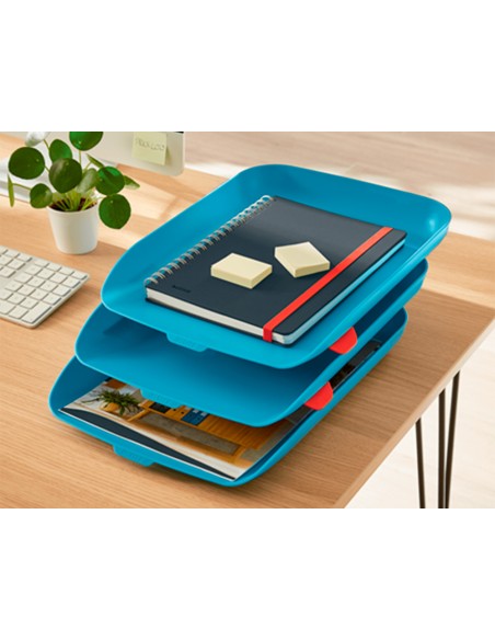 Bandeja sobremesa plastico leitz cosy set de 3 unidades azul 274x120x456 mm