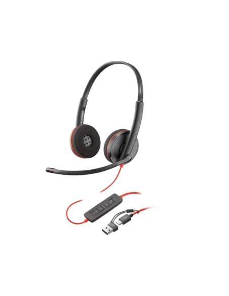 Auriculares poly con cable blackwire 3220 stereo usb-c + adaptador usb-c/a