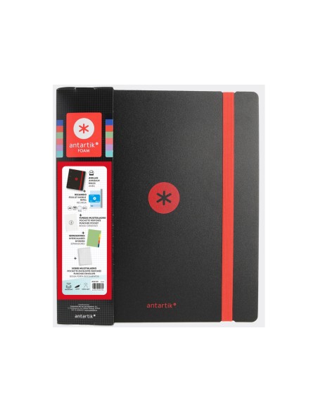 Carpeta con recambio antartik a4 cuadro 5mm foam 4 anillas 35mm mixtas bicolor negro rojo