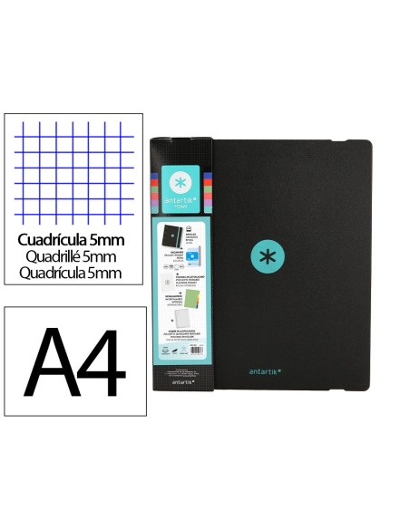 Carpeta con recambio antartik a4 cuadro 5mm foam 4 anillas 35mm mixtas bicolor negro menta
