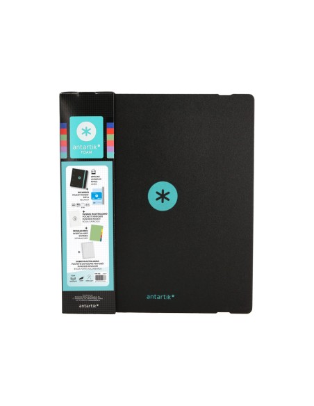 Carpeta con recambio antartik a4 cuadro 5mm foam 4 anillas 35mm mixtas bicolor negro menta