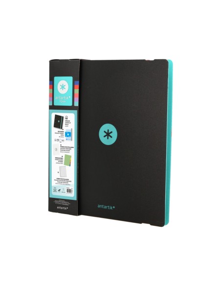 Carpeta con recambio antartik a4 cuadro 5mm foam 4 anillas 35mm mixtas bicolor negro menta