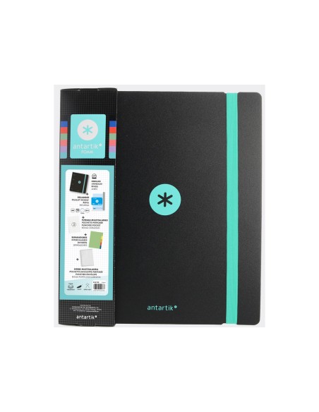 Carpeta con recambio antartik a4 cuadro 5mm foam 4 anillas 35mm mixtas bicolor negro menta