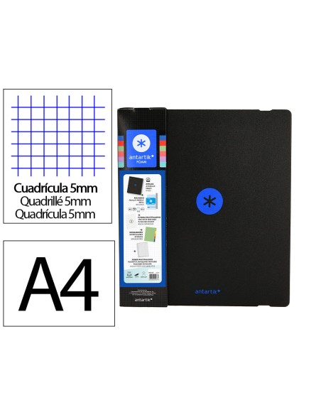 Carpeta con recambio antartik a4 cuadro 5mm foam 4 anillas 35mm mixtas bicolor negro azul