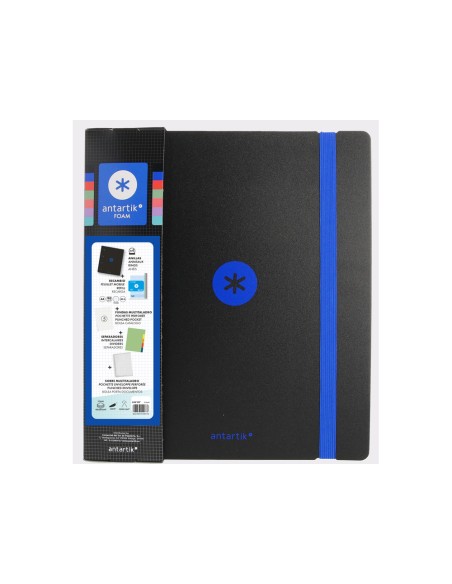 Carpeta con recambio antartik a4 cuadro 5mm foam 4 anillas 35mm mixtas bicolor negro azul