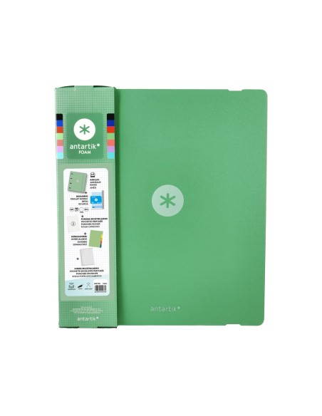 Carpeta con recambio antartik a4 cuadro 5mm foam 4 anillas 35mm mixtas color verde matcha