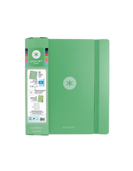 Carpeta con recambio antartik a4 cuadro 5mm foam 4 anillas 35mm mixtas color verde matcha