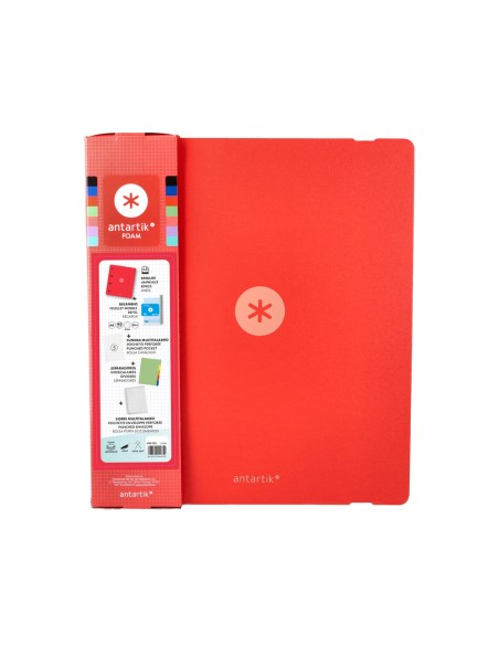 Carpeta con recambio antartik a4 cuadro 5mm foam 4 anillas 35mm mixtas color rojo