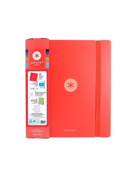 Carpeta con recambio antartik a4 cuadro 5mm foam 4 anillas 35mm mixtas color rojo