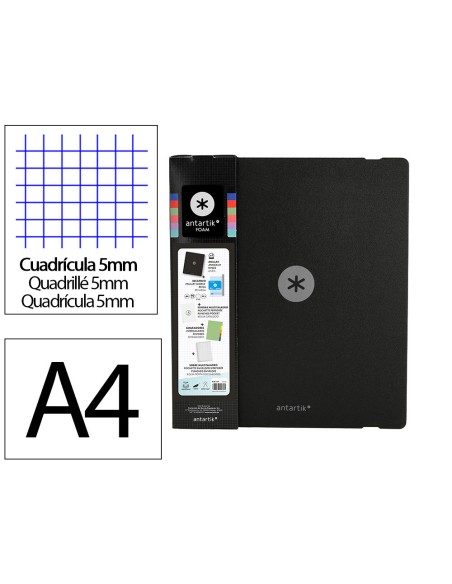 Carpeta con recambio antartik a4 cuadro 5mm foam 4 anillas 35mm mixtas color negro