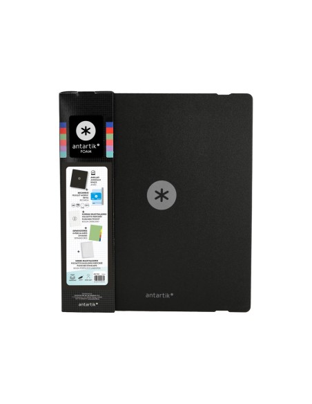 Carpeta con recambio antartik a4 cuadro 5mm foam 4 anillas 35mm mixtas color negro