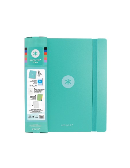 Carpeta con recambio antartik a4 cuadro 5mm foam 4 anillas 35mm mixtas color menta