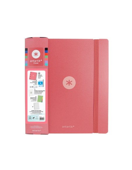 Carpeta con recambio antartik a4 cuadro 5mm foam 4 anillas 35mm mixtas color coral