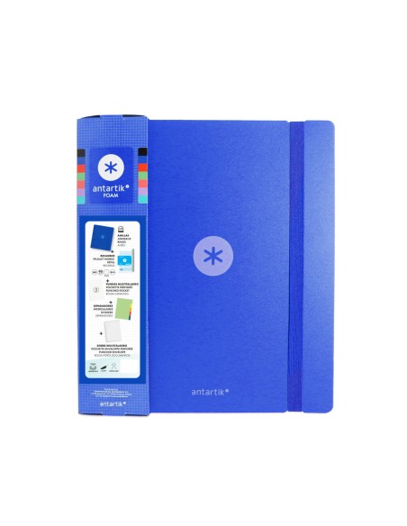 Carpeta con recambio antartik a4 cuadro 5mm foam 4 anillas 35mm mixtas color azul