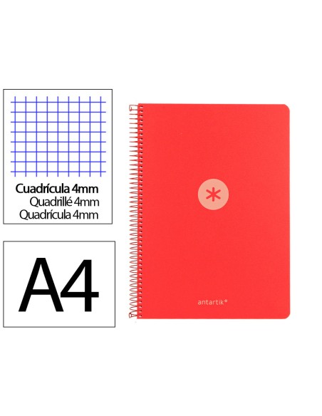 Cuaderno espiral antartik a4 tapa foam 80h 90gr cuadro 4mm con margen color rojo