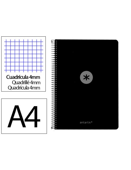 Cuaderno espiral antartik a4 tapa foam 80h 90gr cuadro 4mm con margen color negro
