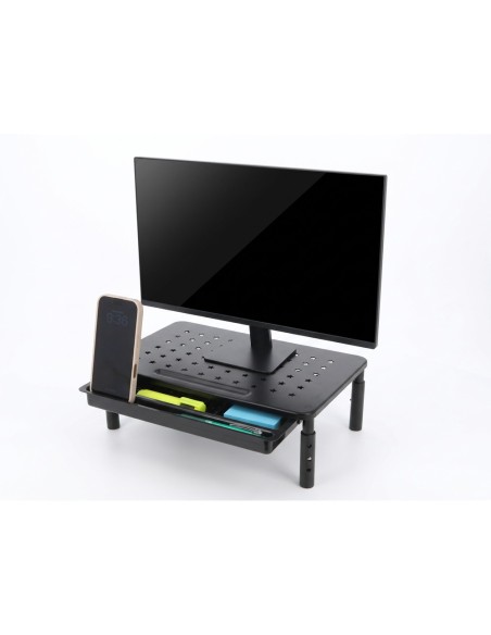 Soporte q-connect para monitor metalico regulable en altura con bandeja 370x235x145 mm