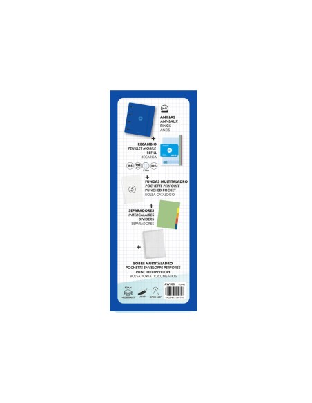 Carpeta con recambio antartik a4 cuadro 5mm foam 4 anillas 35mm mixtas color azul