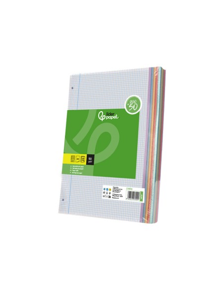 Recambio liderpapel a4 200+50 hojas 90gr cuadro 4mm con margen 4 taladros